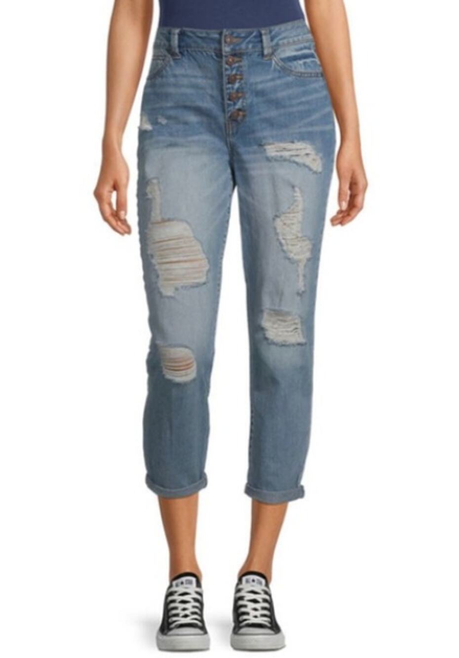 NWT Rewash Jeans High rise Mom 90s Style Cuffed Ripped Light Blue Ankle SZ 11/30